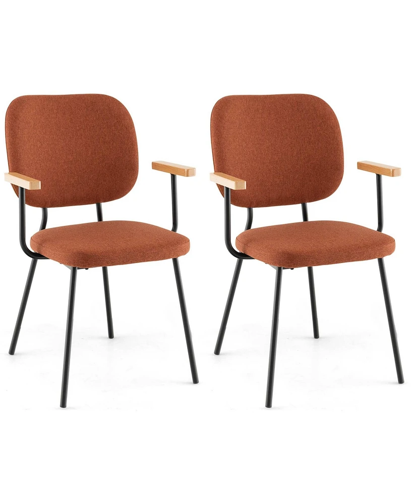 Set of 2 Modern Linen Fabric Dining Chairs Padded Kitchen Accent Armchair