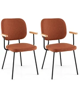 Set of 2 Modern Linen Fabric Dining Chairs Padded Kitchen Accent Armchair