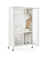 Costway Storage Wardrobe Cabinet Mobile Armoire Closet with Hanging Rod & Adjustable Shelf