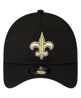 Men's New Era Black New Orleans Saints A-Frame Trucker 9FORTY Adjustable Hat