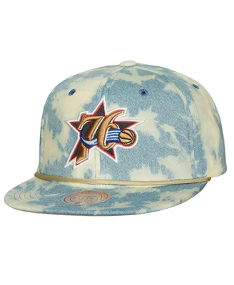 Men's Mitchell & Ness Denim Philadelphia 76ers Acid Wash Snapback Hat