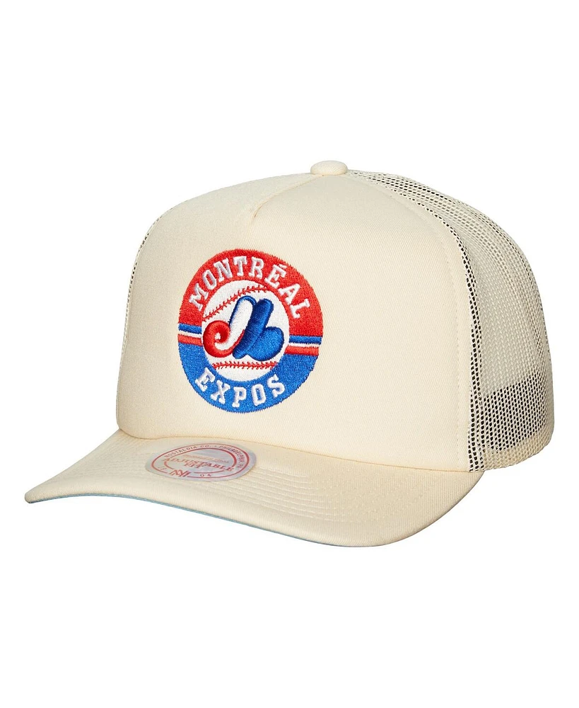 Men's Mitchell & Ness Cream Montreal Expos Cooperstown Collection Evergreen Adjustable Trucker Hat