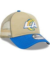 Men's New Era Tan, Royal Los Angeles Rams All Day A-Frame Trucker 9FORTY Adjustable Hat