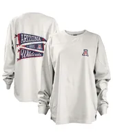 Women's Pressbox White Arizona Wildcats Pennant Stack Oversized Long Sleeve T-shirt