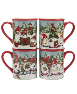 Certified International Christmas Gnomes 16 oz Mugs Set of 4, Service for 4