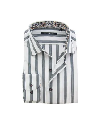 Hammer Made - Men's Cotton Grey Stripe Dress Shirt with Spread Collar