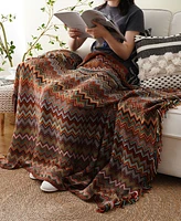 Battilo Lifestyle Colorful Chevron Bohemian Knit Throw, 51" x 80"