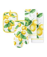 Martha Stewart Lots of Lemons Modern Kitchen Towel, Oven Mitt, Potholder 4-Pack Set