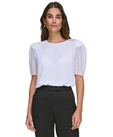 Calvin Klein Women's Elbow-Length Button-Sleeve Top