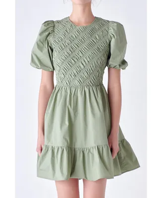 English Factory Women's Asymmetrical Smocked Mini Dress