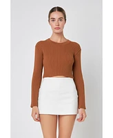 English Factory Women's Cropped Ribbed Knit Sweater