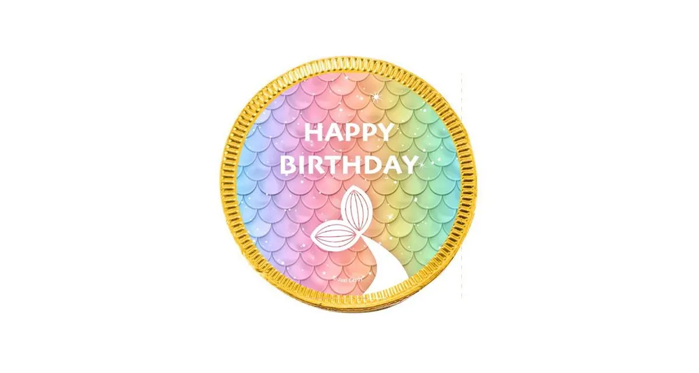 84ct Rainbow Mermaid Kid's Birthday Candy Party Favors Chocolate Coins (84 Count) - Gold Foil - By Just Candy