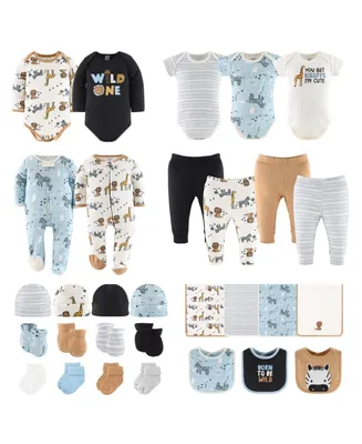 The Peanutshell Baby Boys Newborn Layette Gift Set for Baby Blue Safari, 30 Essential Pieces,
