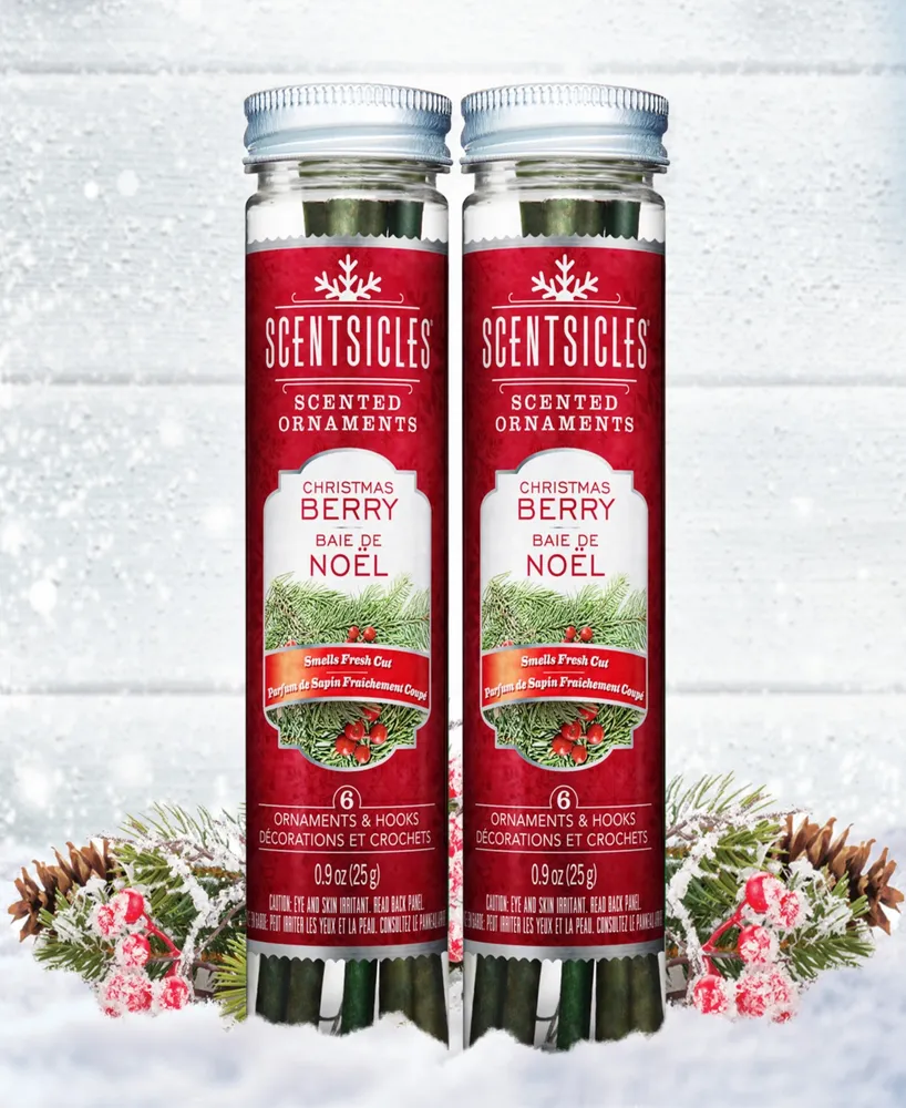 National Tree Company Scentsicles, Scented Ornaments, 6 Count Bottles, Christmas Berry, Fragrance-Infused Paper Sticks, 2 Pack Set