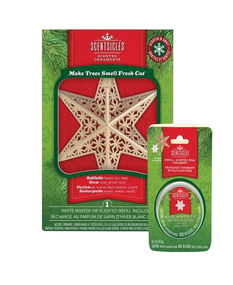 National Tree Company Scentsicles Decorative Ornament, Metal Gold-Tone Star, White Winter Fir with Refill