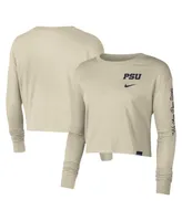 Women's Nike Cream Penn State Nittany Lions Varsity Letter Long Sleeve Crop Top