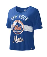 Women's Starter Royal New York Mets Cooperstown Collection Record Setter Crop Top