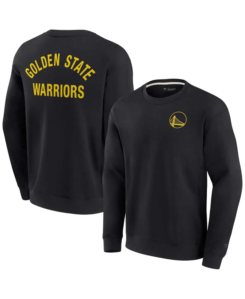 Men's and Women's Fanatics Signature Black Golden State Warriors Super Soft Fleece Oversize Arch Crew Pullover Sweatshirt