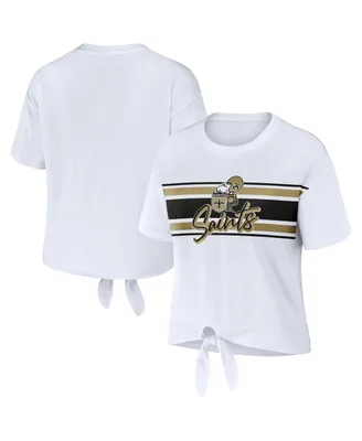 Women's Wear by Erin Andrews White New Orleans Saints Front Tie Retro T-shirt