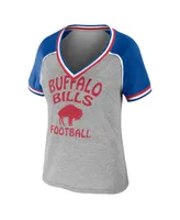 Women's Wear by Erin Andrews Heather Gray Buffalo Bills Throwback Raglan V-Neck T-shirt