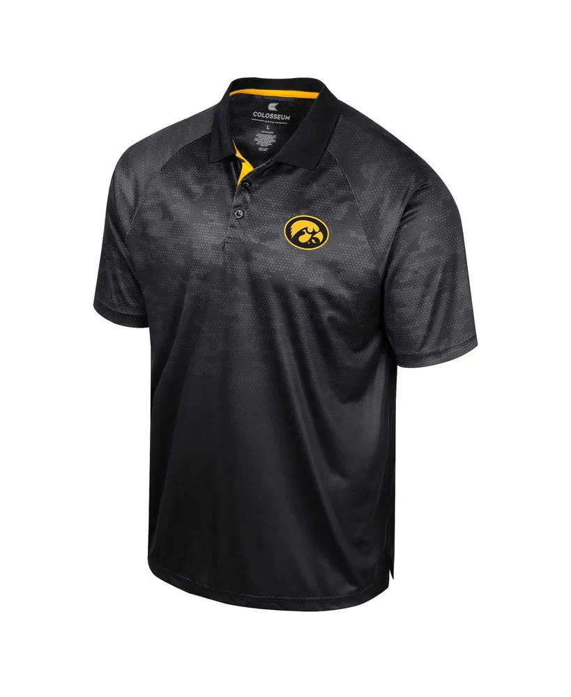 Men's Colosseum Black Iowa Hawkeyes Honeycomb Raglan Polo Shirt