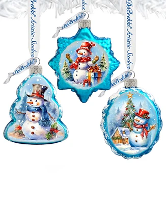 Designocracy Snowmen Keepsake Holiday Mercury Glass Ornaments Set of 3 G. DeBrekht