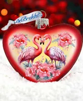 Designocracy Flamingo Love Heart Holiday Mercury Glass Ornaments G. DeBrekht