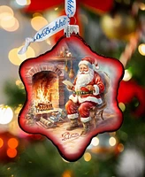 Designocracy Santa at the Fireplace Snowflake Mercury Glass Christmas Ornaments G. DeBrekht