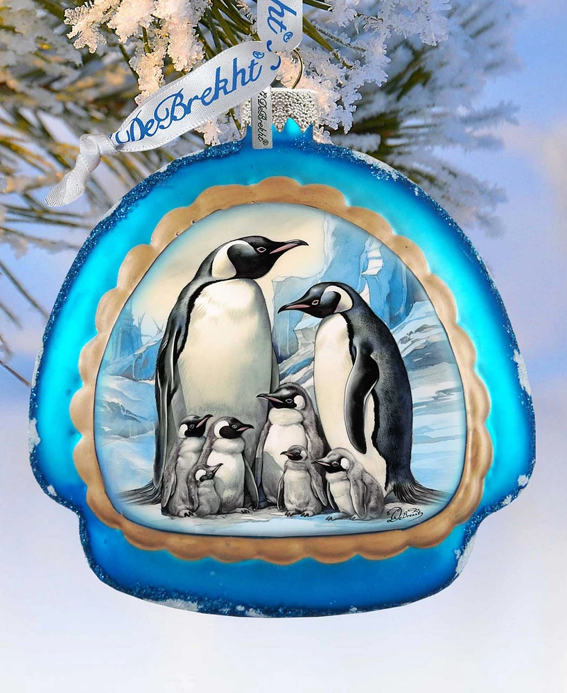 Designocracy A Love on Ice - Penguin's Family Rainbow Christmas Glass Ornaments G. DeBrekht