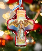 Designocracy Angel Descending from Heaven Cross Christmas Glass Ornaments G. DeBrekht