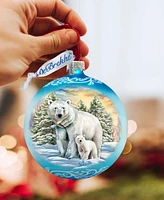 Designocracy Polar Bear with Cub Ball Holiday Mercury Glass Ornaments G. DeBrekht