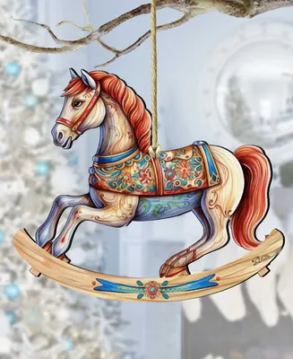 Designocracy Rocking Horse Christmas Wooden Ornaments Holiday Decor G. DeBrekht