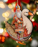 Designocracy Charming Santa on Goose Christmas Wooden Ornaments Holiday Decor G. DeBrekht