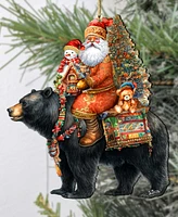 Designocracy Santa on Bear Christmas Wooden Ornaments Holiday Decor