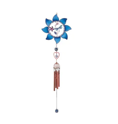 35" Long Pewter Dragonfly Wind Chime with Blue Copper Gem
