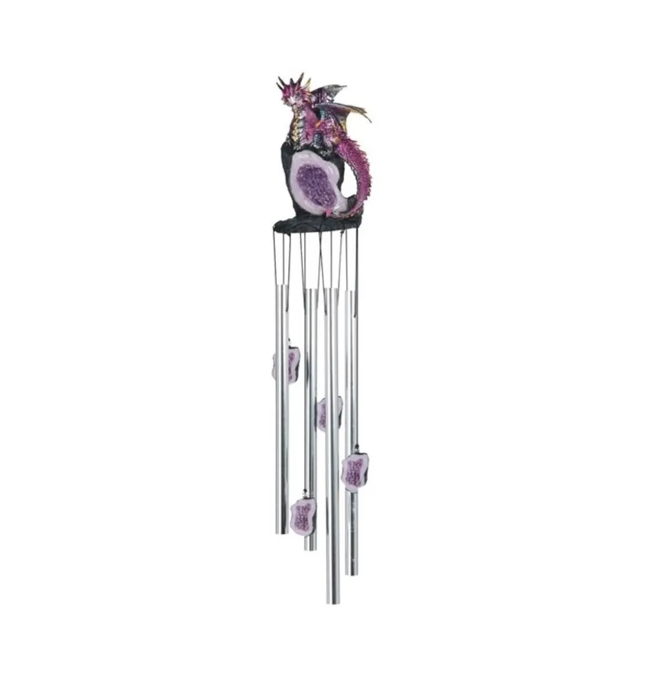 23" Long Dragon on Purple Faux Crystal Round Top Wind Chime