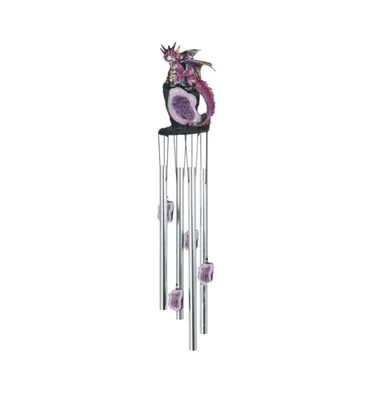 23" Long Dragon on Purple Faux Crystal Round Top Wind Chime