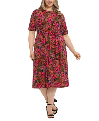 London Times Plus Size Floral-Print Fit & Flare Dress