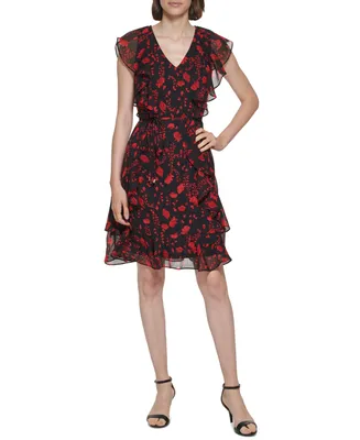 Tommy Hilfiger Petite Floral-Print Ruffled Fit & Flare Dress