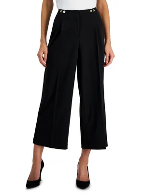Nine West Women's Pleated High-Rise Wide-Leg Cropped Pants
