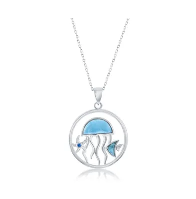 Sterling Silver Larimar Jellyfish, Fish & Blue Cz Starfish Necklace