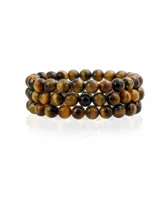 Bling Jewelry Set Of 3 Brown Natural Tiger Eye Round Bead 8MM Stretch Bracelet For Women Multi Strand Stackable Adjustable