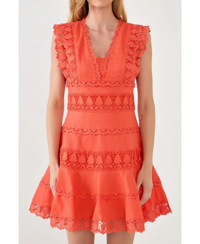 Halter Neck Lace Trim Dress