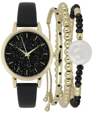 I.n.c. International Concepts Women's Black Strap Watch 35mm Gift Set, Created for Macy's