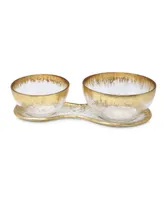 2 Bowl Relish Dish on Tray with Gold-Tone Design, 3 Piece Set