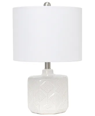 All The Rages 19" Contemporary Bohemian Ceramic Eyelet Pattern Floral Textured Bedside Table Lamp with White Fabric Shade