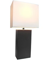 Lalia Home Lexington 21" Leather Base Modern Decor Bedside Table Lamp with White Rectangular Fabric Shade