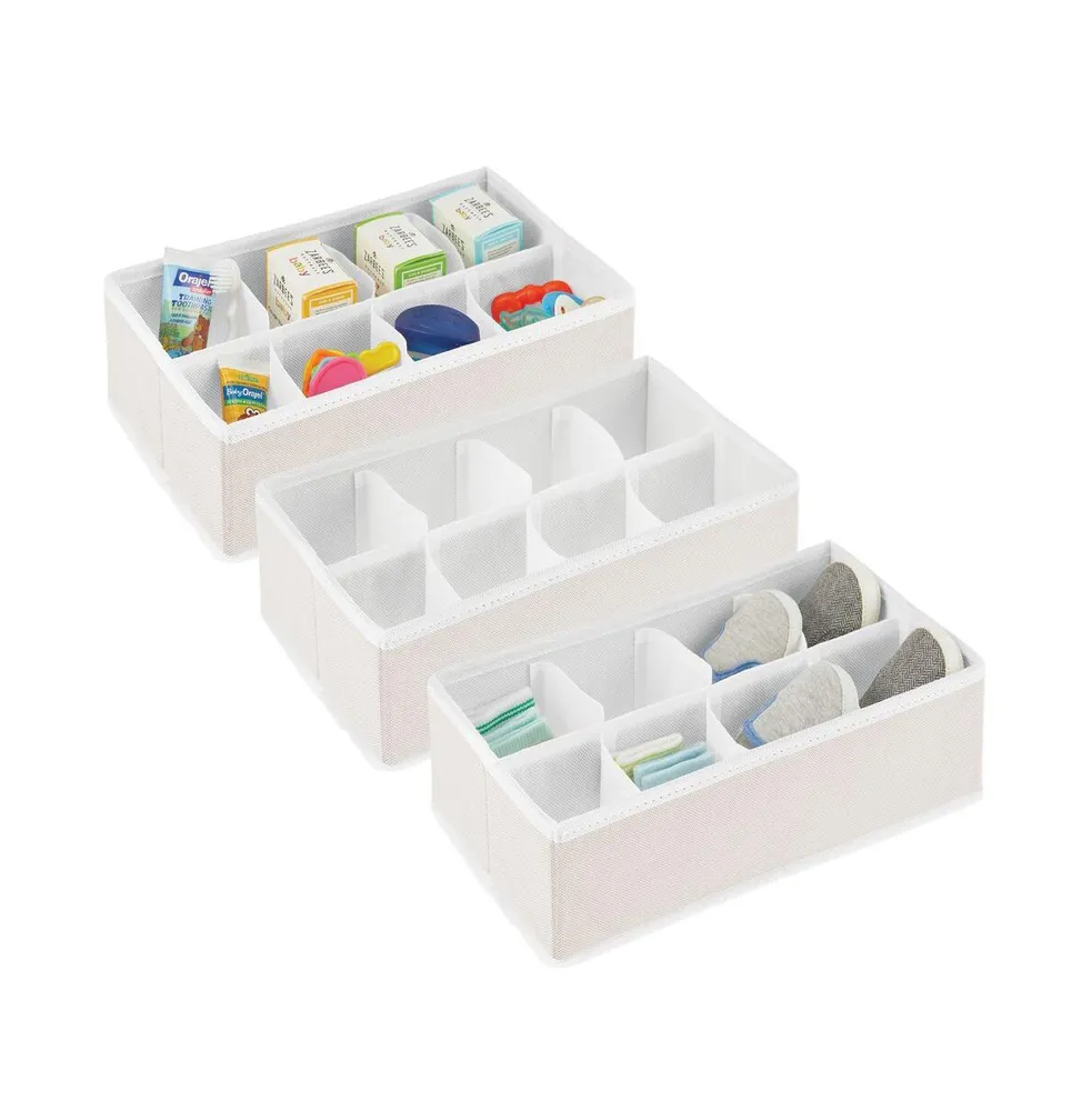 MDesign Fabric 8-Section Baby Nursery Drawer Organizer Bins, 3 Pack