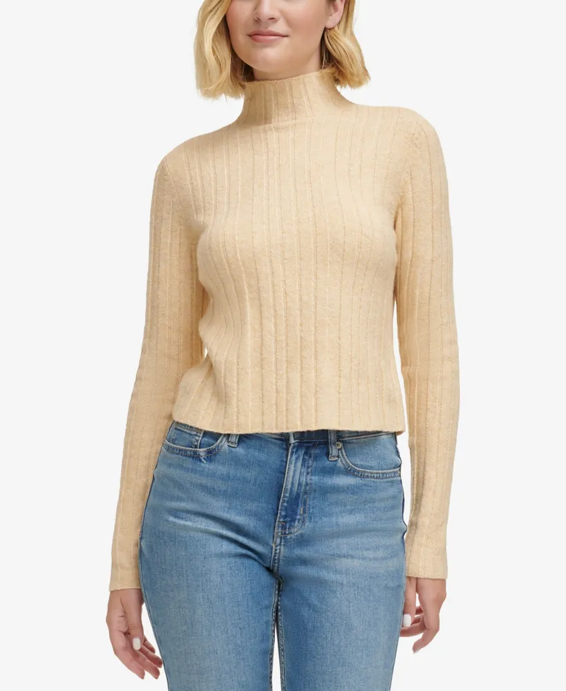 Calvin Klein Jeans Women's Mock-Neck Long-Sleeve Ribbed Sweater