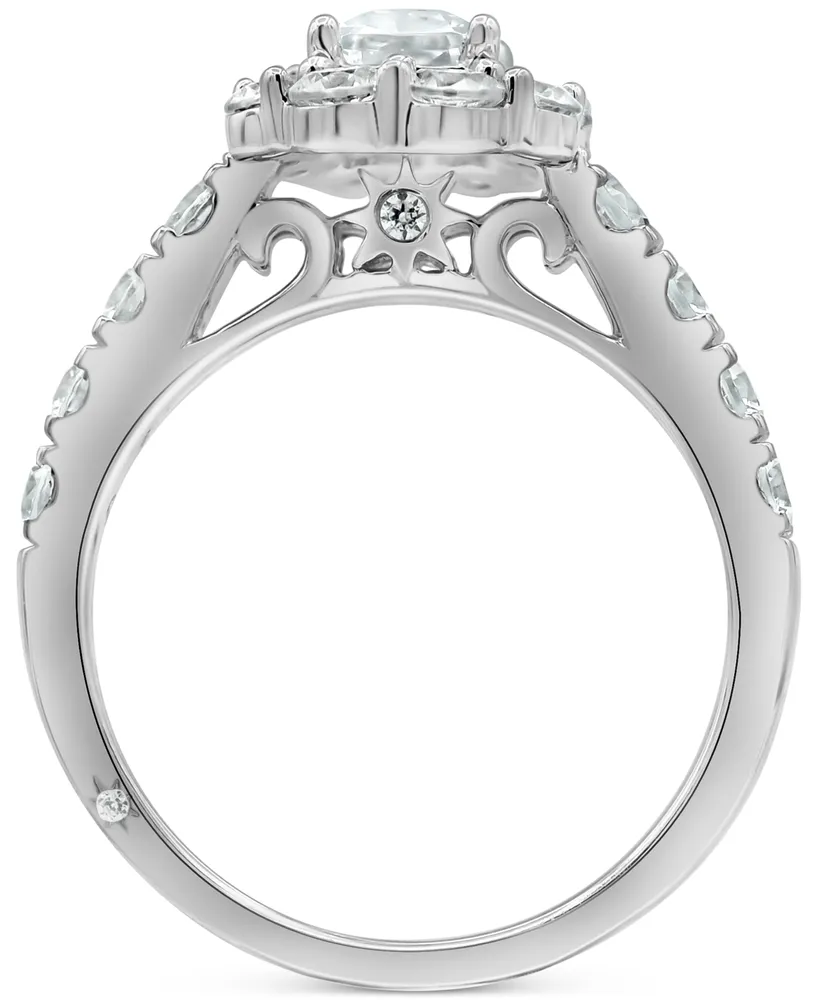 Diamond Emerald-Cut & Round Halo Bridal Set (3 ct. t.w.) in 18k White Gold